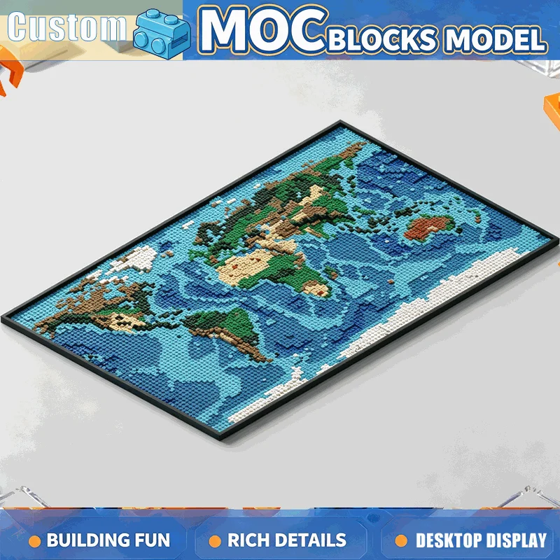 3026PCS MOC Topographic Colored World Map Mosaic Model Building Blocks Custom Puzzle DIY Assembly Creative Educational Toy Gift