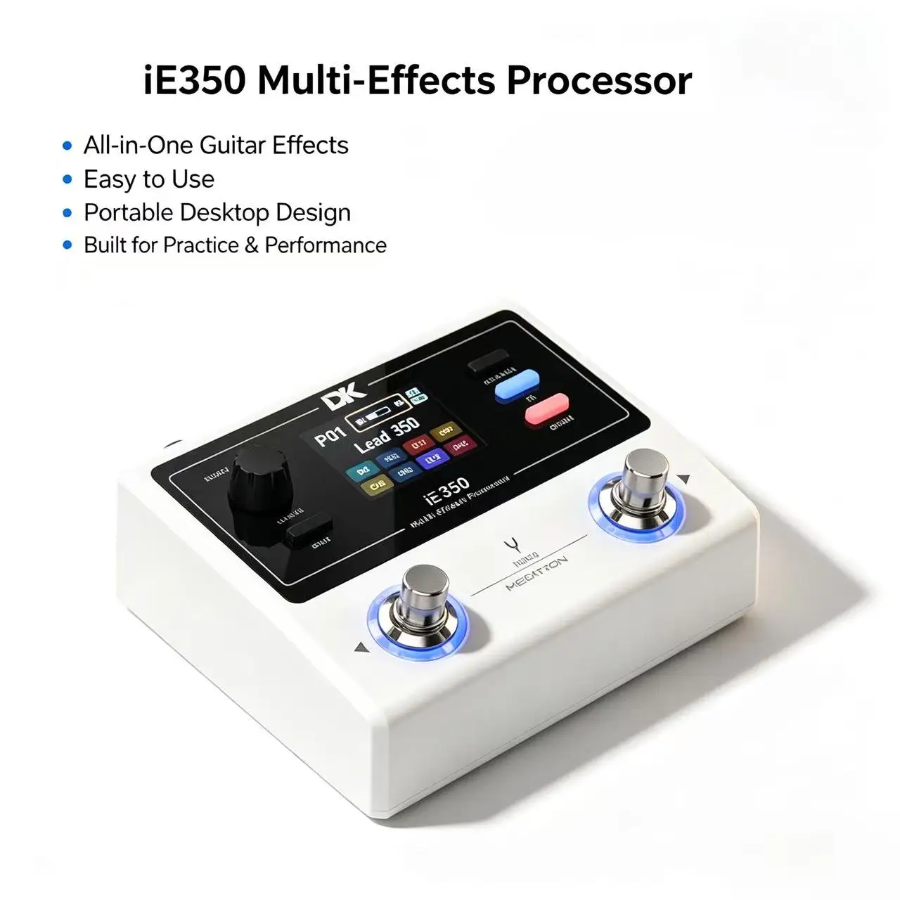 DK IE350 Mini Guitar Multi-Effects Processor, Portable Color Screen Pedal with Drum Machine, Bluetooth & IR Cabinet Simulation