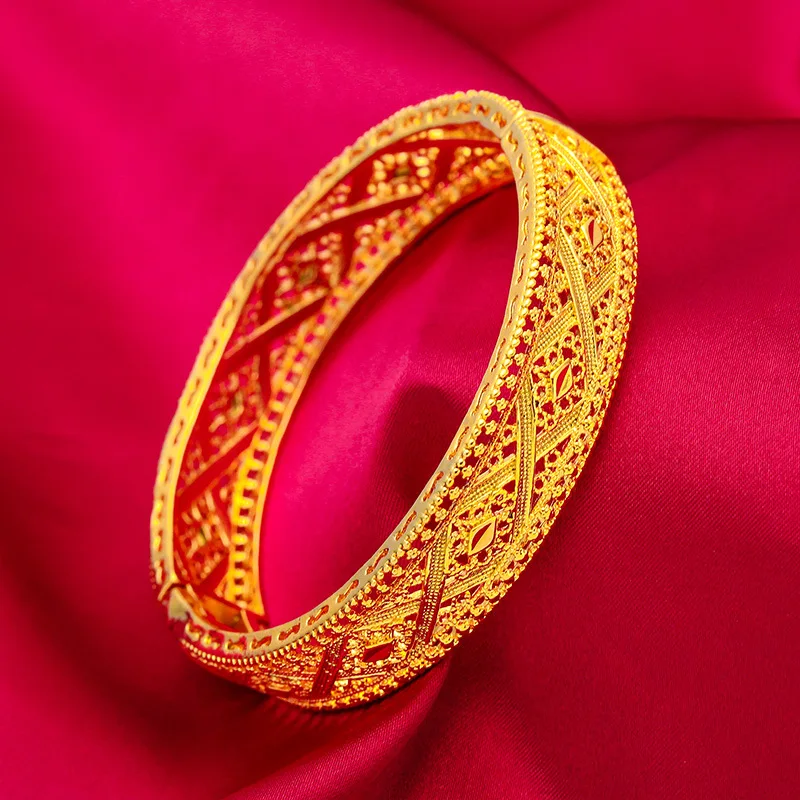 Women\'s Hand Bracelets Gold Color Exquisite Round Cuff Bangle Bracelet Pulsera Femme Vintage Jewelry Accessories Party Gifts