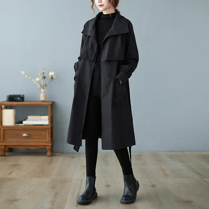 New Autumn British Style Coat Waist Is Thinner Mid-length Long Sleeve Stand-up Collar Temperament Windbreaker Jacket Women