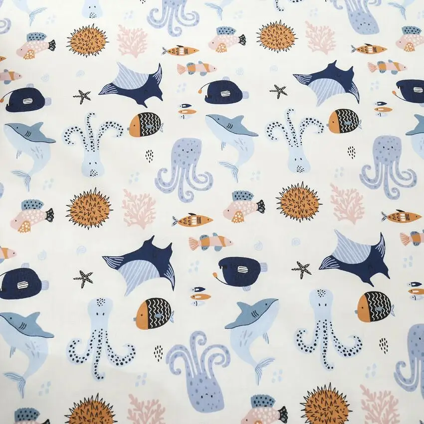 Syunss-Ocean World Printed Cotton Fabric, Patchwork Cloth for Quilting, Baby Cribs, Cushions Dress, Sewing Tissues