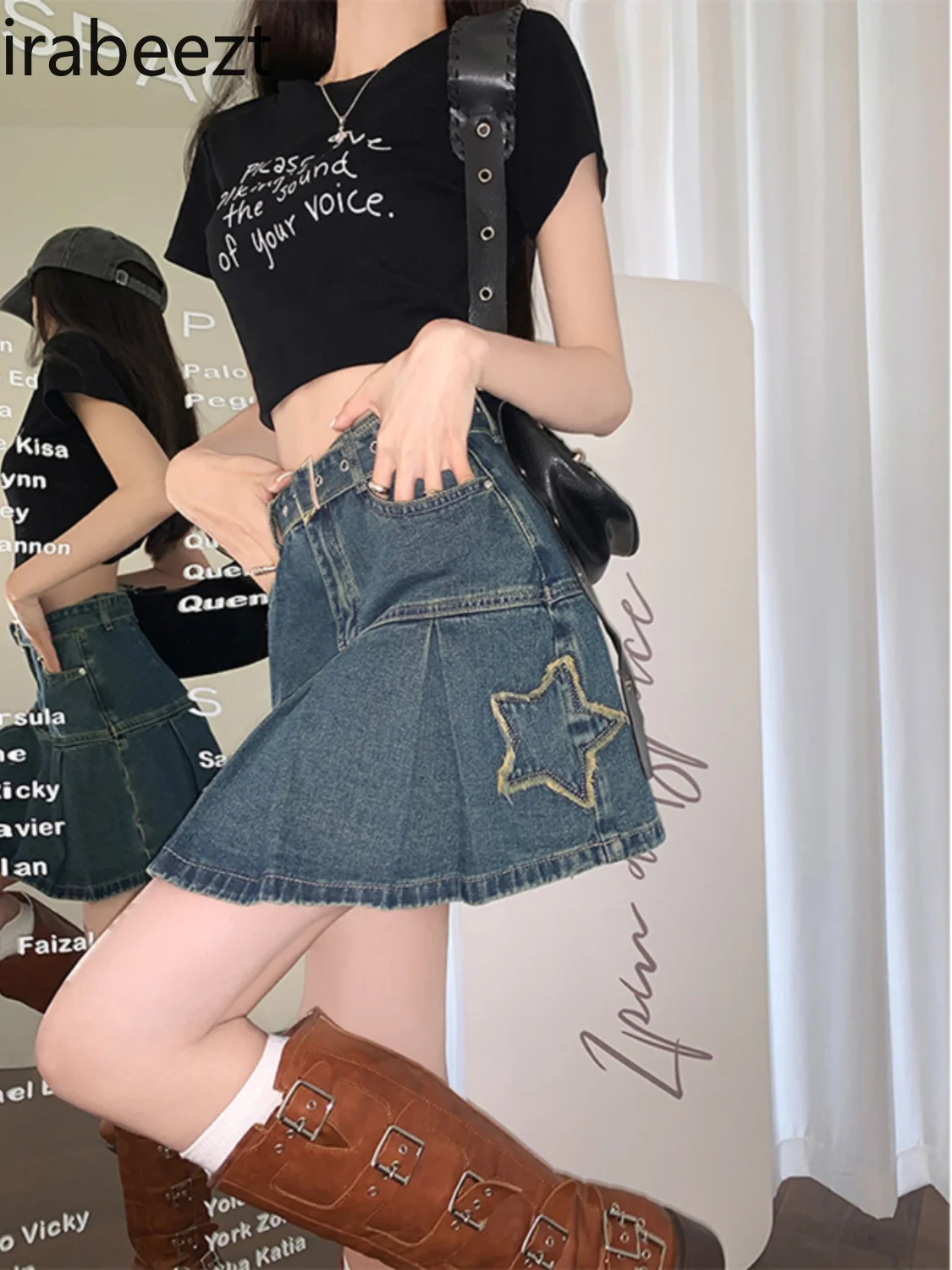 

Spice Girl High Street Denim Half Pack Female Summer Korean Version 2024 New High-waisted Slimming Design Sense Star Prinn Skirt