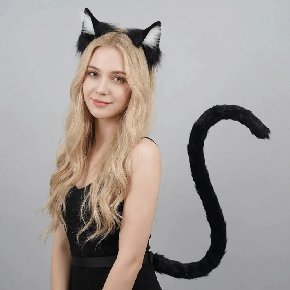 Simulation Animal Cat Ears Headband Ears Headband Party Props Cat Tail Headdress Cat Costume Accessories Hair Accessories