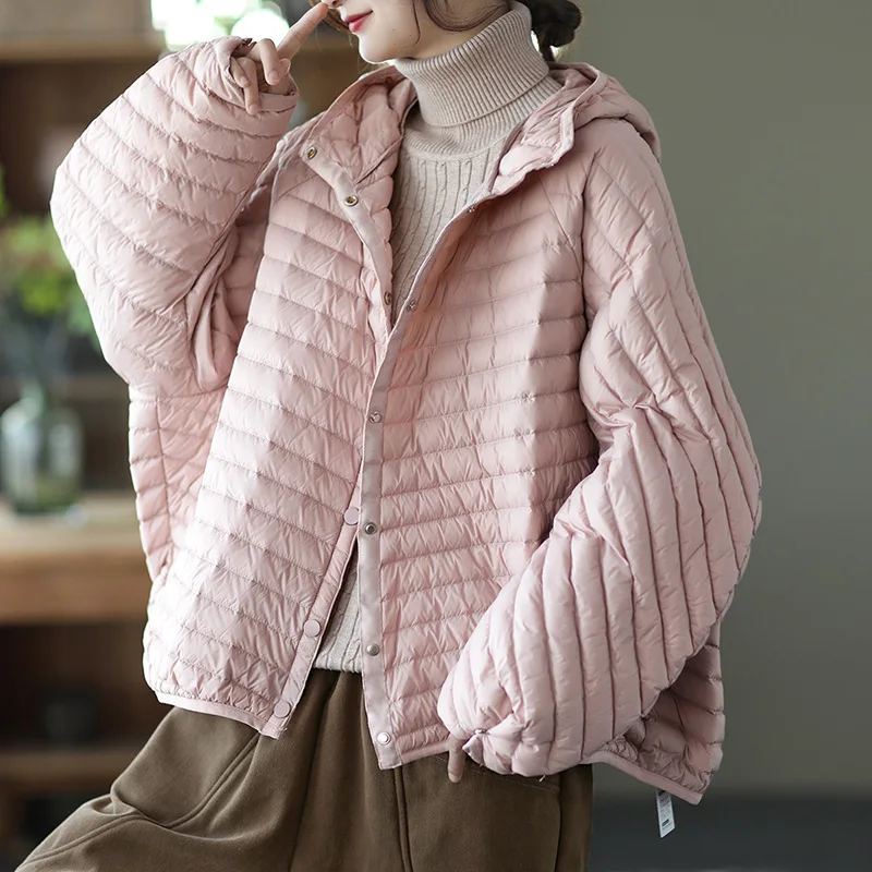 Vintage Women Oversized Down Jacket Fall Winter Casual 2023 New Ultra Light Lantern Sleeve Down Coats Short Elegant Overcoat