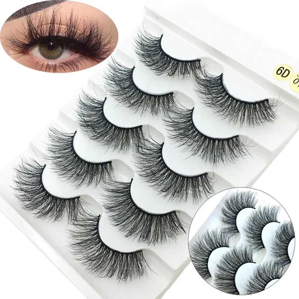 SKONHED 5 Pairs Woman's Fashion Wispy Flared Natural Long False Eyelashes 6D Faux Mink Hair Crisscross Eye Lash Extension