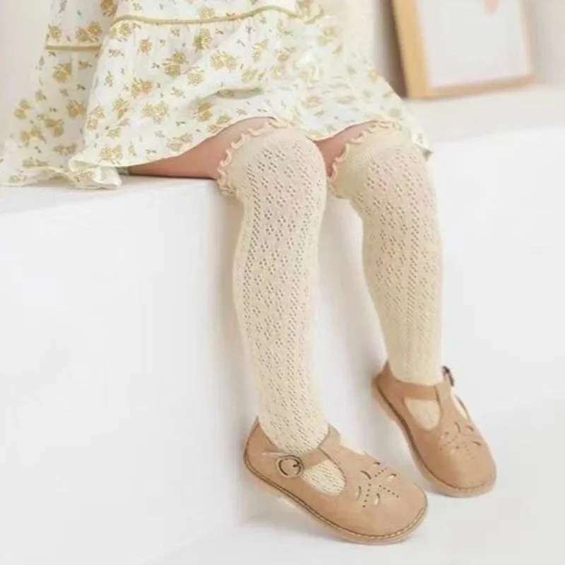 

100% Cotton Baby Thigh Socks Summer Lightweight Anti-Mosquito Breathable Mesh Loose High Waist Socks for Infants