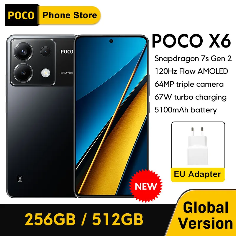 Global Version POCO X6 5G Smartphone Snapdragon 7s Gen 2 6.67 AMOLED Display 120Hz AMOLED Display 64MP Camera OIS 67W NFC