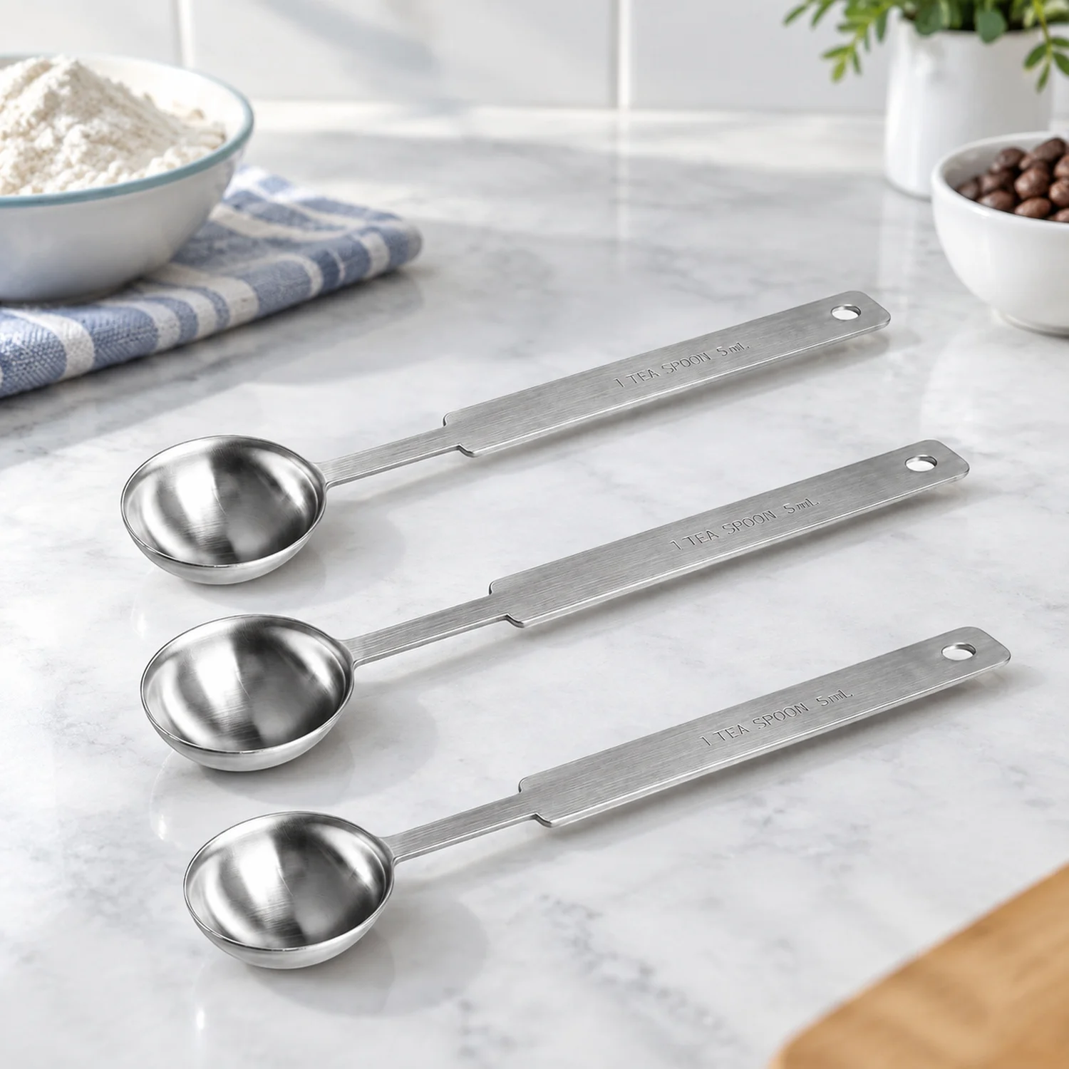 3 Pcs 1 Teaspoon 304 Stainless Steel Measuring Spoons, 5ml Long Handle Metal Scoop for Cooking Baking Coffee Protein Powder