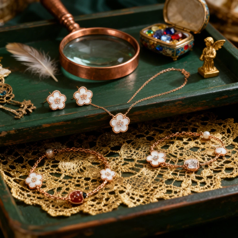 

2025 Trendy Jewelry wholesale French quality jewelry set, Clover 2025 latest style exquisite gift necklace, stud earrings bracel