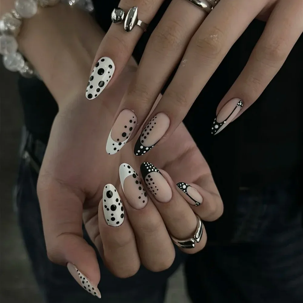 

10 шт. пресс на ногти ручной работы миндальные накладные ногти живопись 3D дизайн в горошек накладные ногти многоразовый набор ногтей для женщин