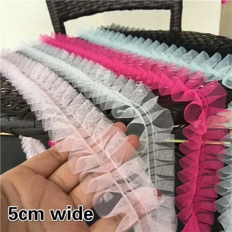 Cor tule centro rugas tendência fita de renda diy brinquedo das crianças roupas material costura casa têxtil vestido listrado decoração