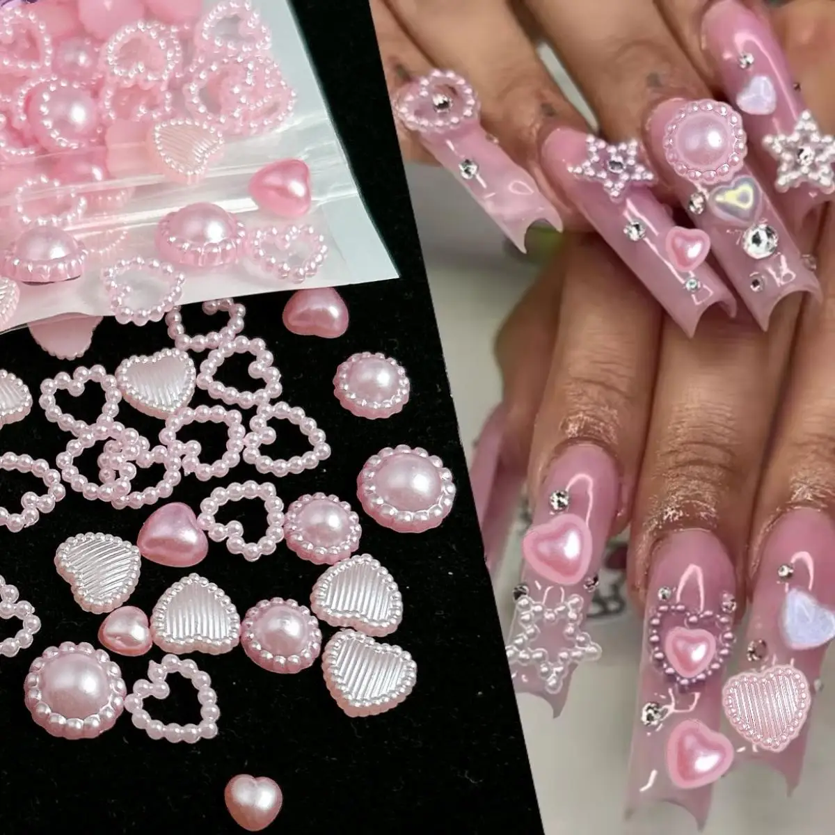 50 pièces minimaliste simulé perle coeur ongles breloques 3D couleur unie artificielle Flatback tournesol perle Nail Art décorations bricolage