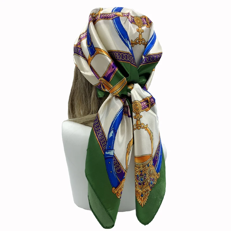 90 cm Mode Seide Quadrat Schal für Frauen Haar Band Weiche Halstuch Vintage Hijab Blume Drucken Kopftuch Weibliche Pashmina Bandana – Detail 7