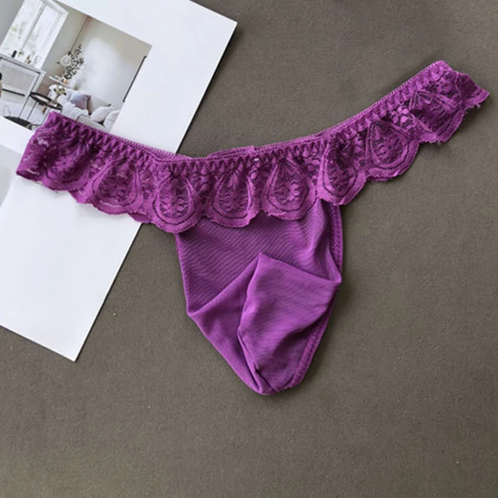 

Men's Panties Lace See Through G String Gay Sissy Pouch Lingerie Thong Ultra-Thin Briefs Underwear Male Quick Dry Underpants