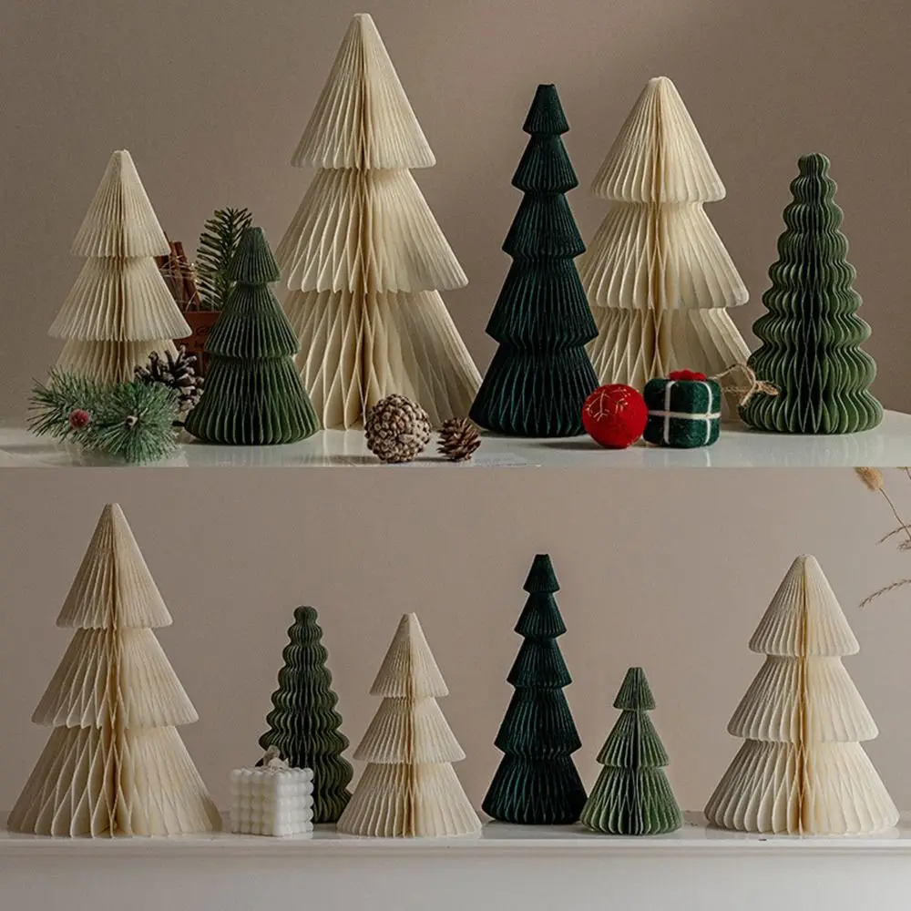 15/20/25/30cm Origami Christmas Tree Ornament Scene Props Atmosphere Decoration Mini Christmas Tree Santa Claus