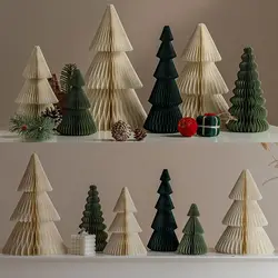 15/20/25/30cm Origami Christmas Tree Ornament Scene Props Atmosphere Decoration Mini Christmas Tree Santa Claus