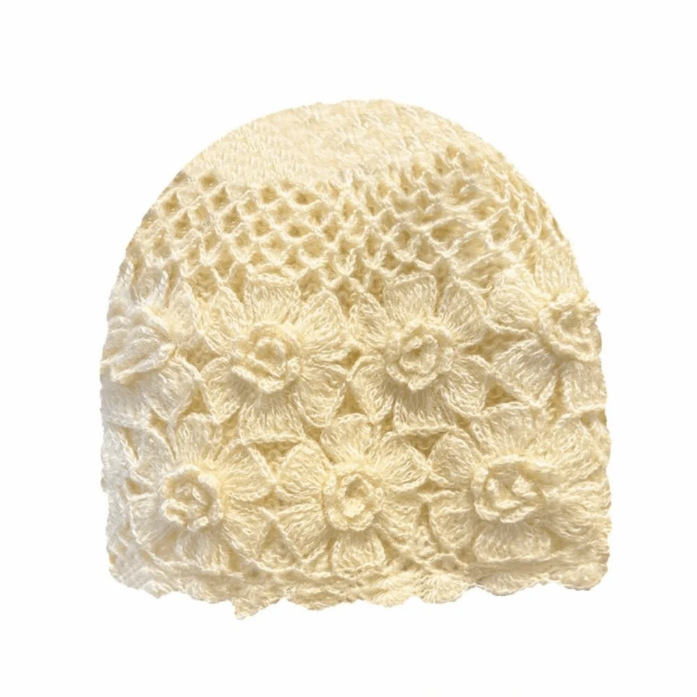 Double Layer Handmade Knitted Hat Hollow Warm Crochet Beanie Hat 3D Flower Sweet Flower Pullover Hat Spring Autumn Winter