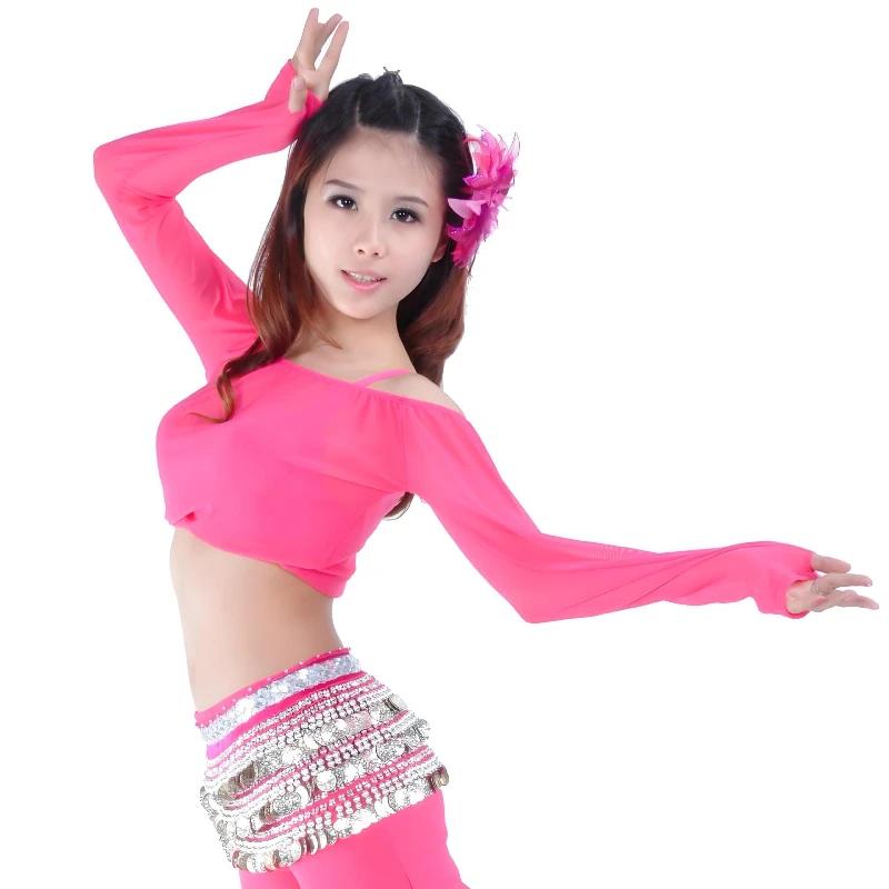 Belly Dance Top Costume for Women Crystal Mesh Long Sleeves Clothing Top Girl\'s Oriental Practice Clothing Bellydance Tops