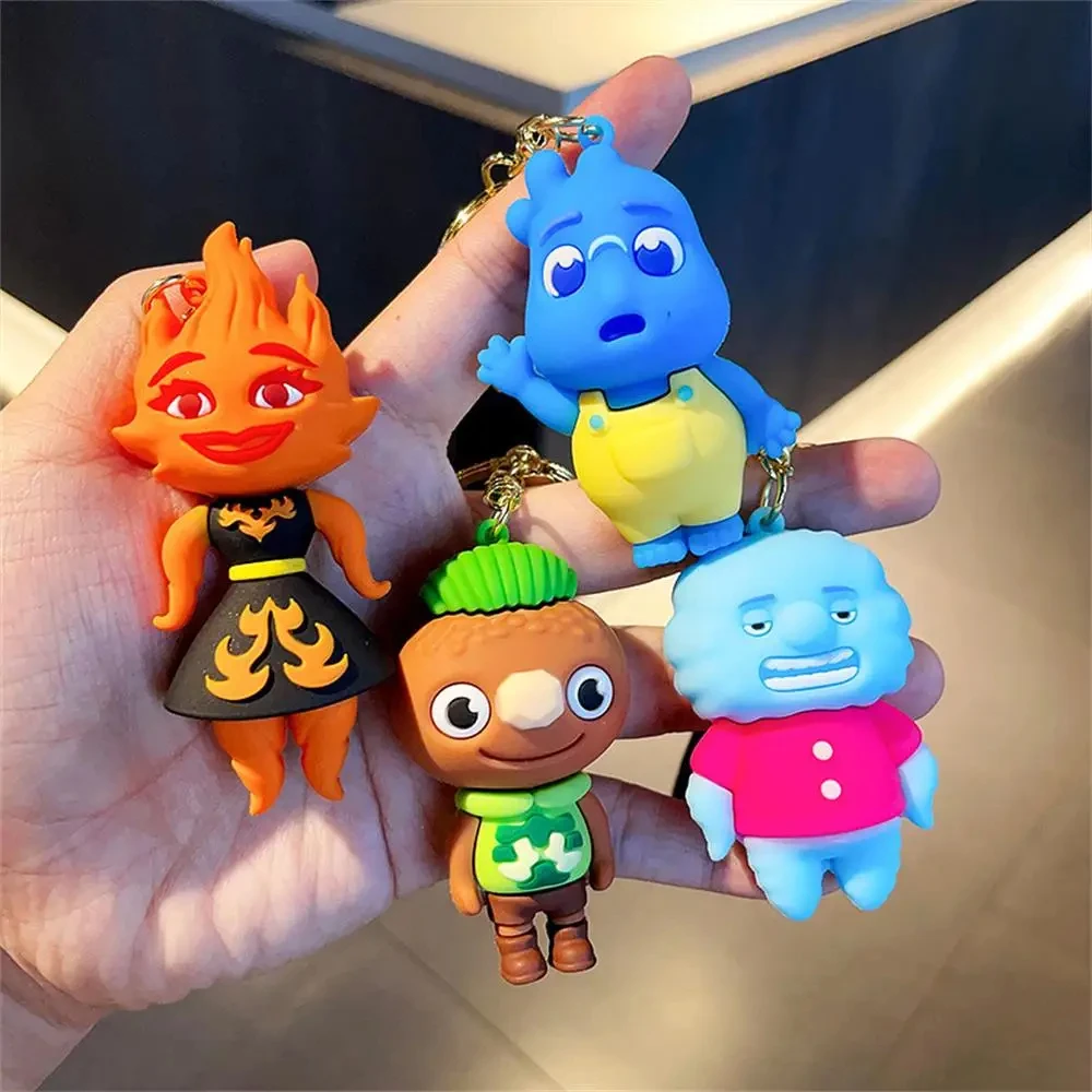 Disney Movie Elemental Keychain Anime Figure Wade Ripple Ember Lumen Clod Gale Silicon Keychain Backpack Key Rings Ornament