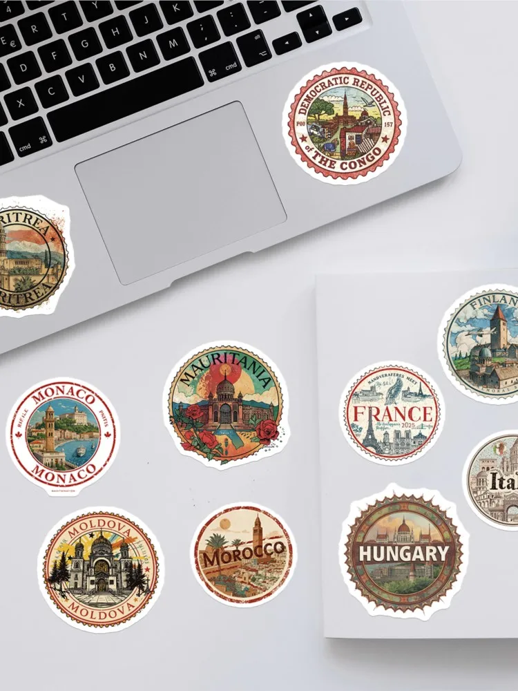10/30/50 Stück Vintage Weltländer-Reiseaufkleber Retro Berühmte Sehenswürdigkeiten Poststempel DIY Deko Laptop Gepäck Graffiti Aufkleber-Set