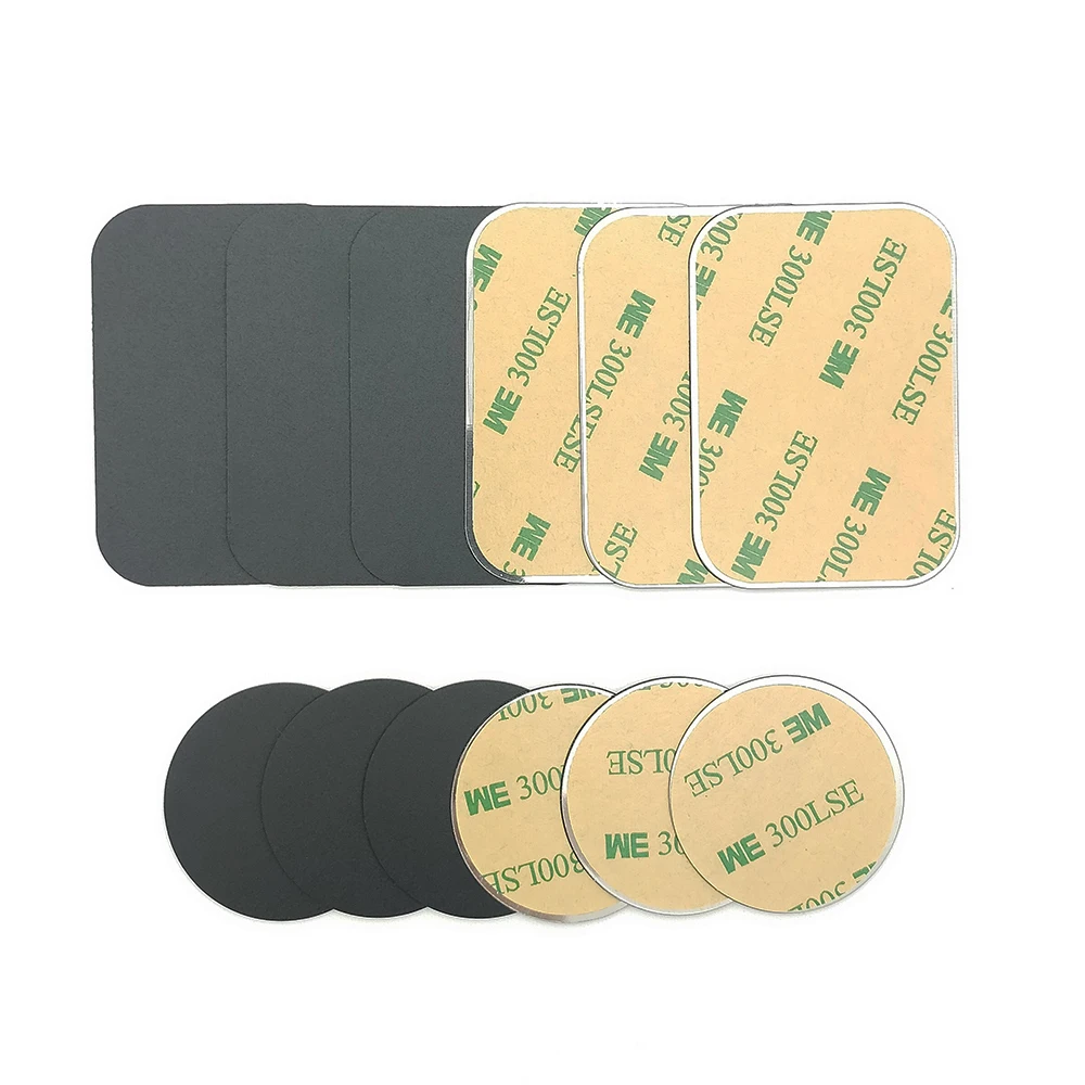 1/3/5pc Thin Metal Plate For Magnetic Car Phone Holder Iron Sheet Sticker Disk For Magnet Phone Stand Mount Round Retangle Black - náhled 2