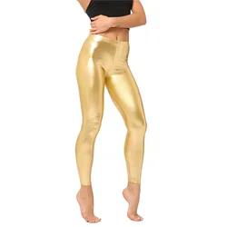 Leggings in ecopelle PU pantaloni donna viola metallizzato oro lucido Sexy stile brillante Punk Rock Legging Fitne