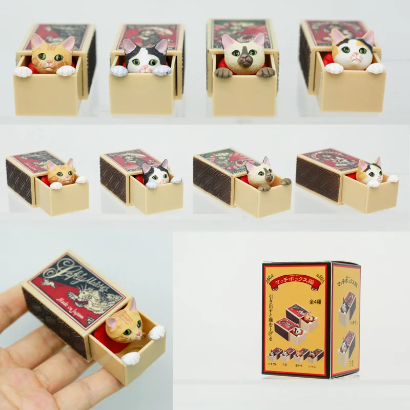 

Миниатюрная слепая коробка с изображением кота в коробке, игрушки, выглядывающий кот, скринька, фигурка животного, модель, коллекционные украшения, подарки для детей