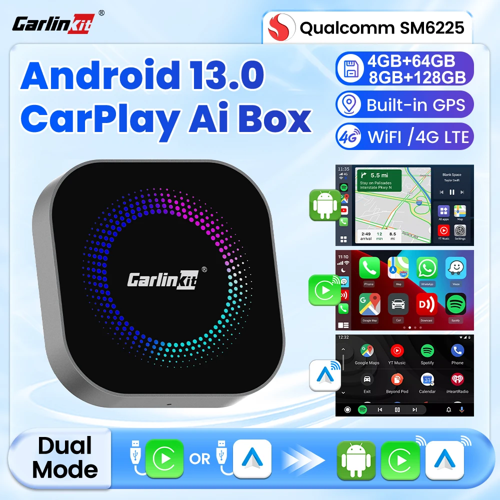CarlinKit محول CarPlay الجديد اللاسلكي Android Auto Android 13 CarPlay Ai Box يدعم Netflix Play Store 3 في 1 صندوق صغير ذكي