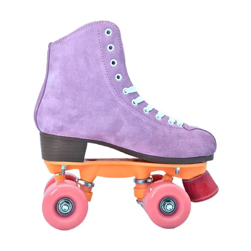 

Purple Pink Suede Double Row Roller Skates Shoes for Adult and Children, 4 Wheels, Sliding Inline Quad Sneakers Training