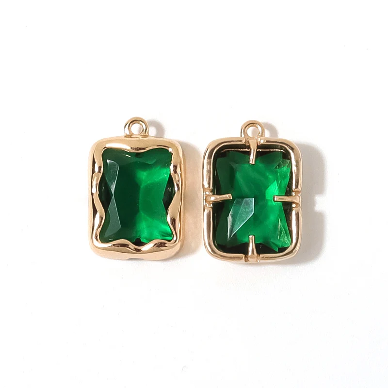 10pcs/ Set New high-end minimalist green rectangular crystal zircon pendant DIY earrings necklace making accessories