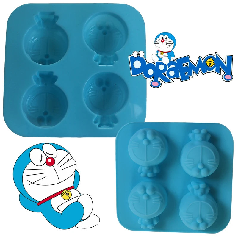 Doraemon Silicone Cake Moulds 4 Holes Fondant Chocolate Candy Donuts Bakeware Pastry Mould Cartoon Anime Kitchen Baking Tools