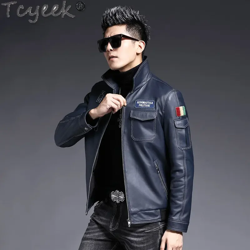 Tcyeek Spring Autumn Real Sheepskin Coat for Men Casual Genuine Leather Motocycle Jackets Man Clothing Jaqueta Couro Masculina