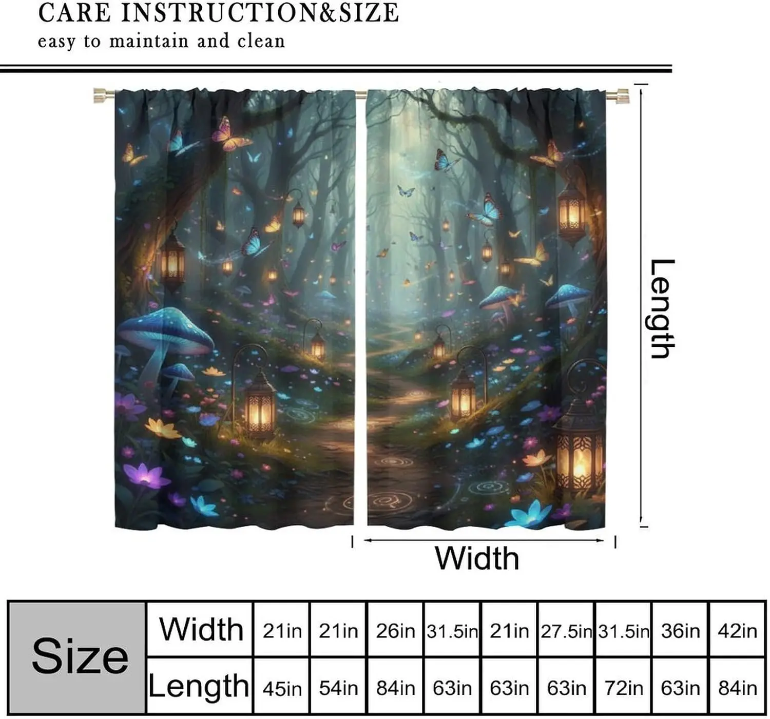 Magic Forest Glowing Mushroom Butterfly Lantern Blackout Rod Pocket Curtain Fantasy Fairy Decor Girls Homestay Bedroom Rest Bay
