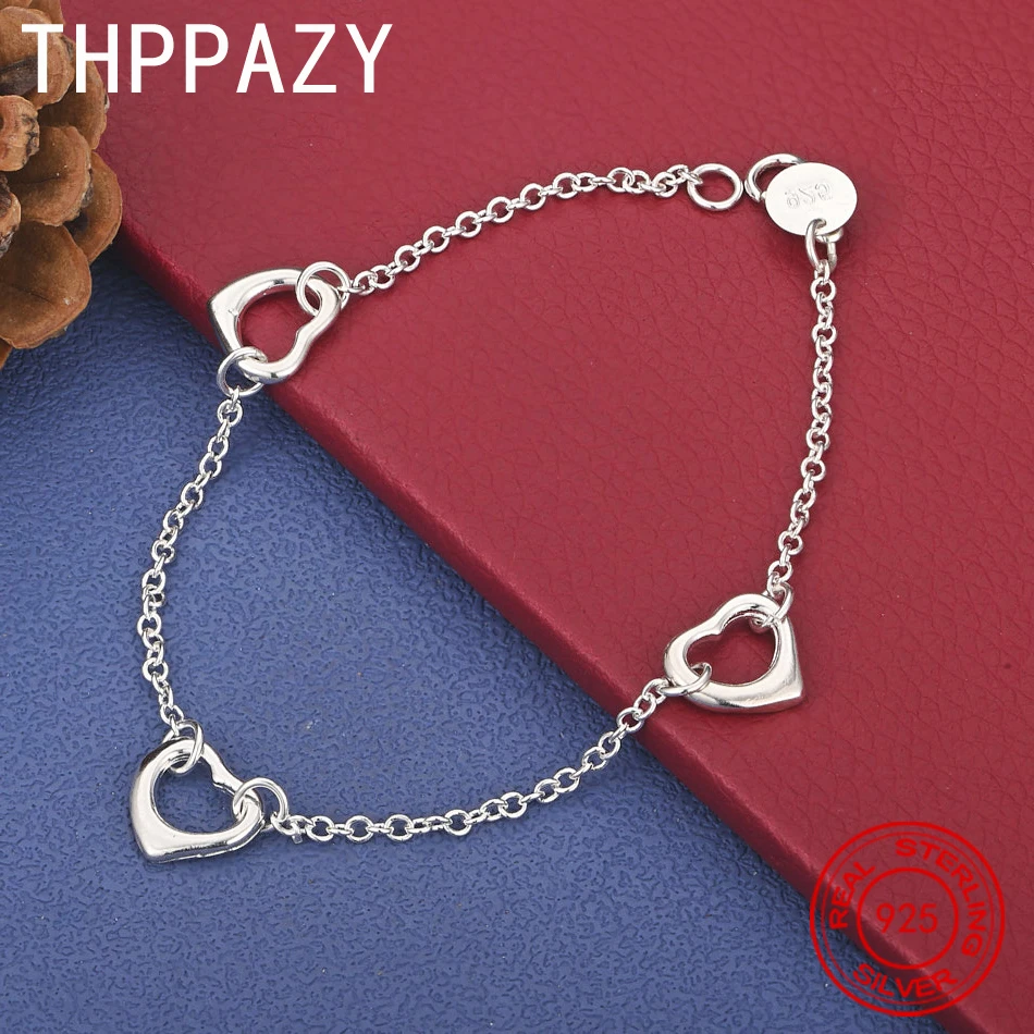 

THPPAZY 925 Sterling Silver Heart Bracelet O-Chain Simple Versatile Jewelry Birthday Party Gift For Good Friends 8-Inch