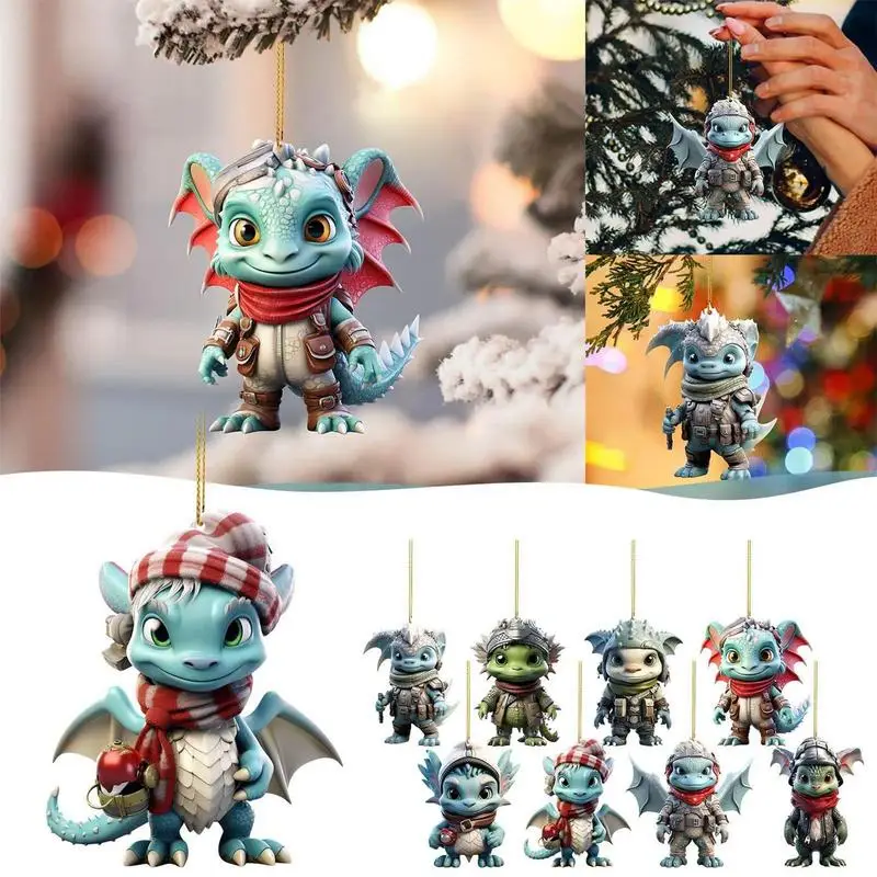 2D Acrylic Christmas Dragon Pattern Christmas Tree Hanging Decoration Hanging Ornament Xmas Pendant Home Decors Party Supplies