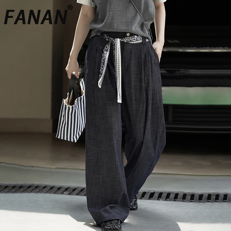 

Уличная одежда FANAN, джинсовые брюки, женские прямые широкие джинсы с высокой талией, свободные брюки в корейском стиле, мода 202, осень, новинка