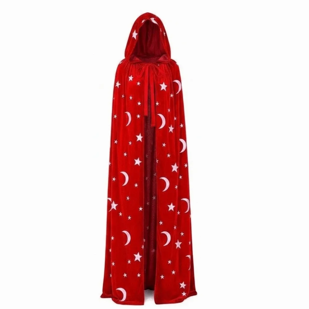 Tie Up Closure Velvet Hooded Cloak Soft Fabric Flowy Drape Gothic Party Apparel Rich Texture Wrinkle Resistant Costume Robe