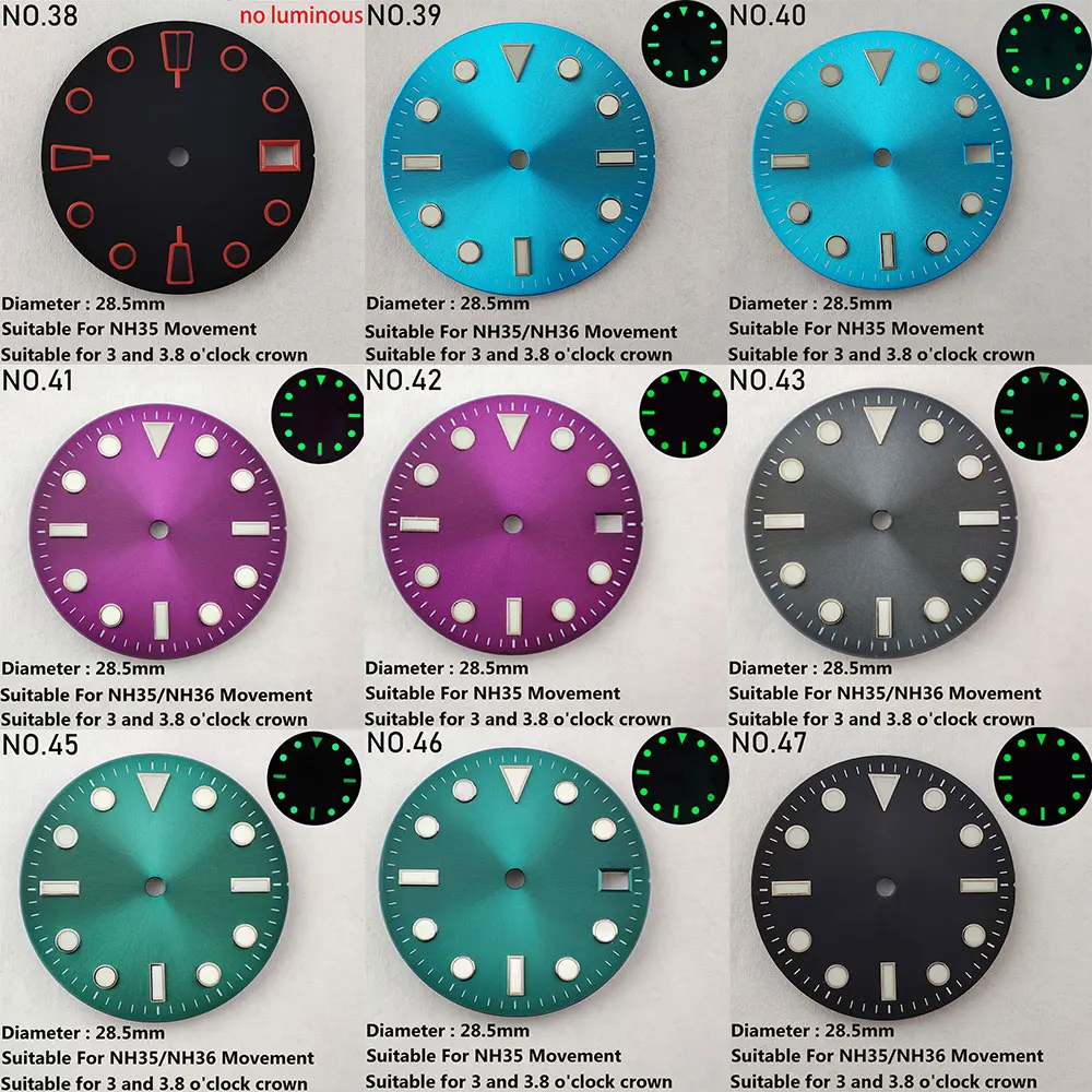 28.5mm 29mm Watch dial custom logo sterile dial green glow NH35NH36 dial suitable for NH35 NH36 movement Watch replacement parts