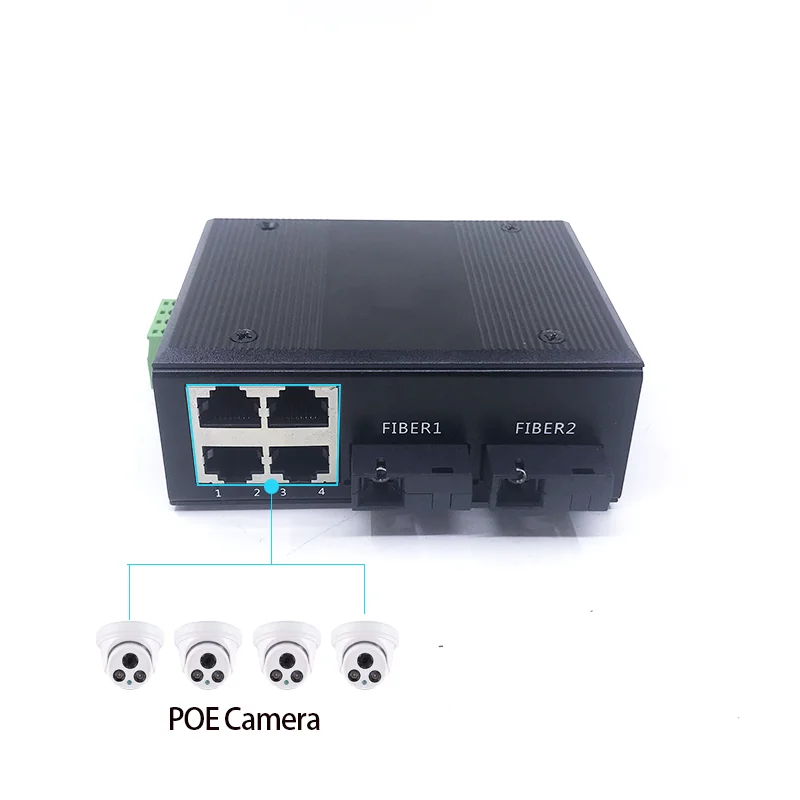 2sc 4port POE 10/100M 48V konverter Media optik serat Ethernet 4Port POE * 2sc 155M transceiver serat optik port