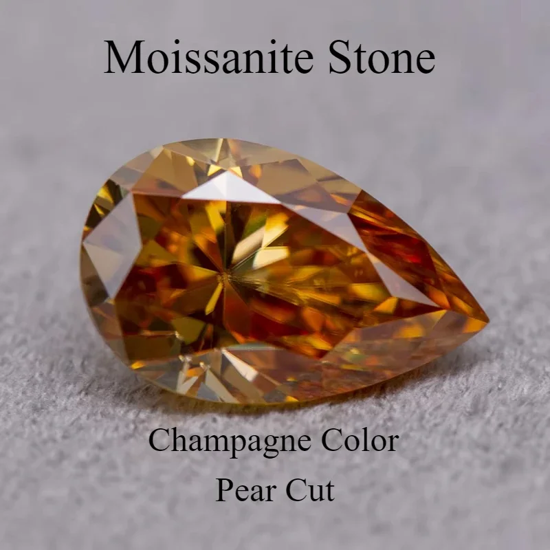 Moissanite Gemstone Pear Cut Champagne Colour Lab Created Heat Diamond Advanced Jewelry Making Materials