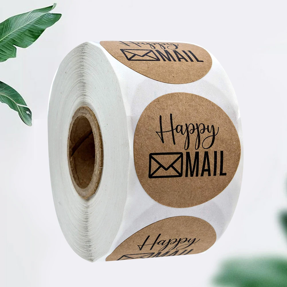 

1 Roll of 500PCS Kraft Shape Mail Gift Label Sticker Self-adhesive Gift Wrapping Sticker Creative Letters Printed Se