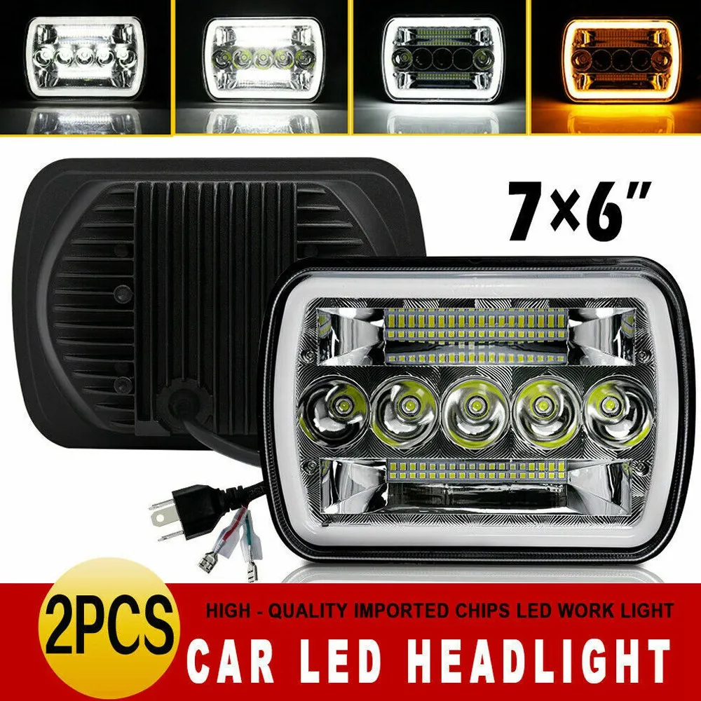 Phare LED à faisceau Hi-Lo DRL pour Jeep Cherokee Wrangler XJ YJ, 240W 5x7 pouces 7x6 pouces, 1 paire