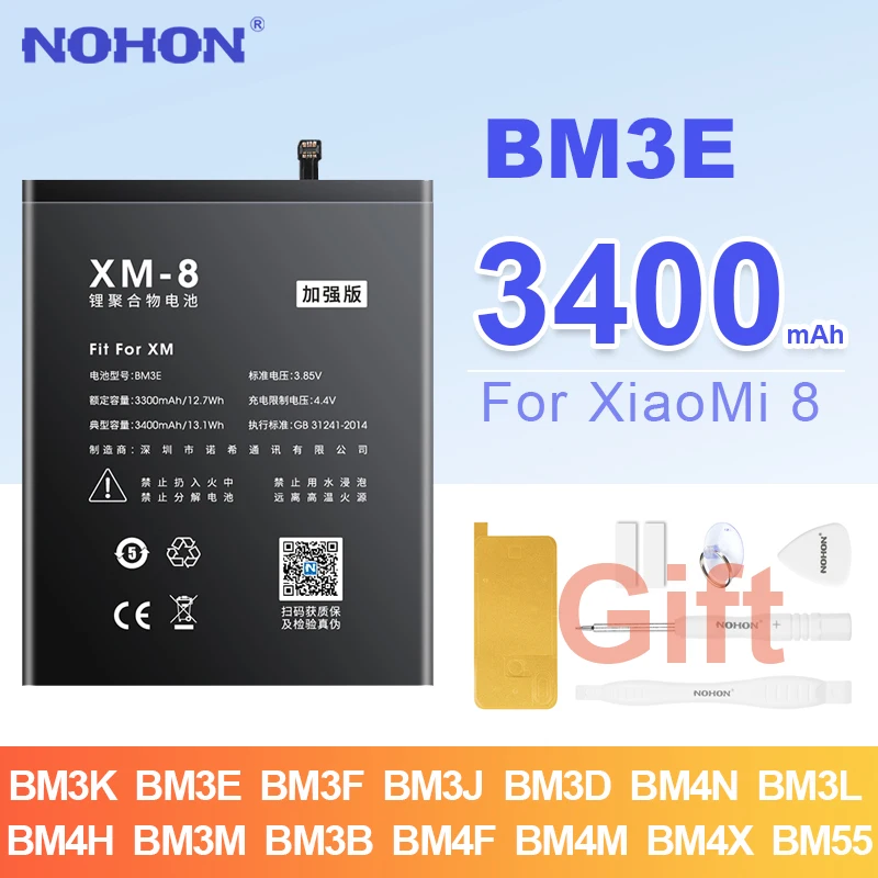 

NOHON Battery for Xiaomi Mi 8 9 SE 10 11 Pro BM55 BM3E BM3B BM3L BM4H BM4F Bateria for Mi Mix 2 3 CC9 Real Capacity Batteries