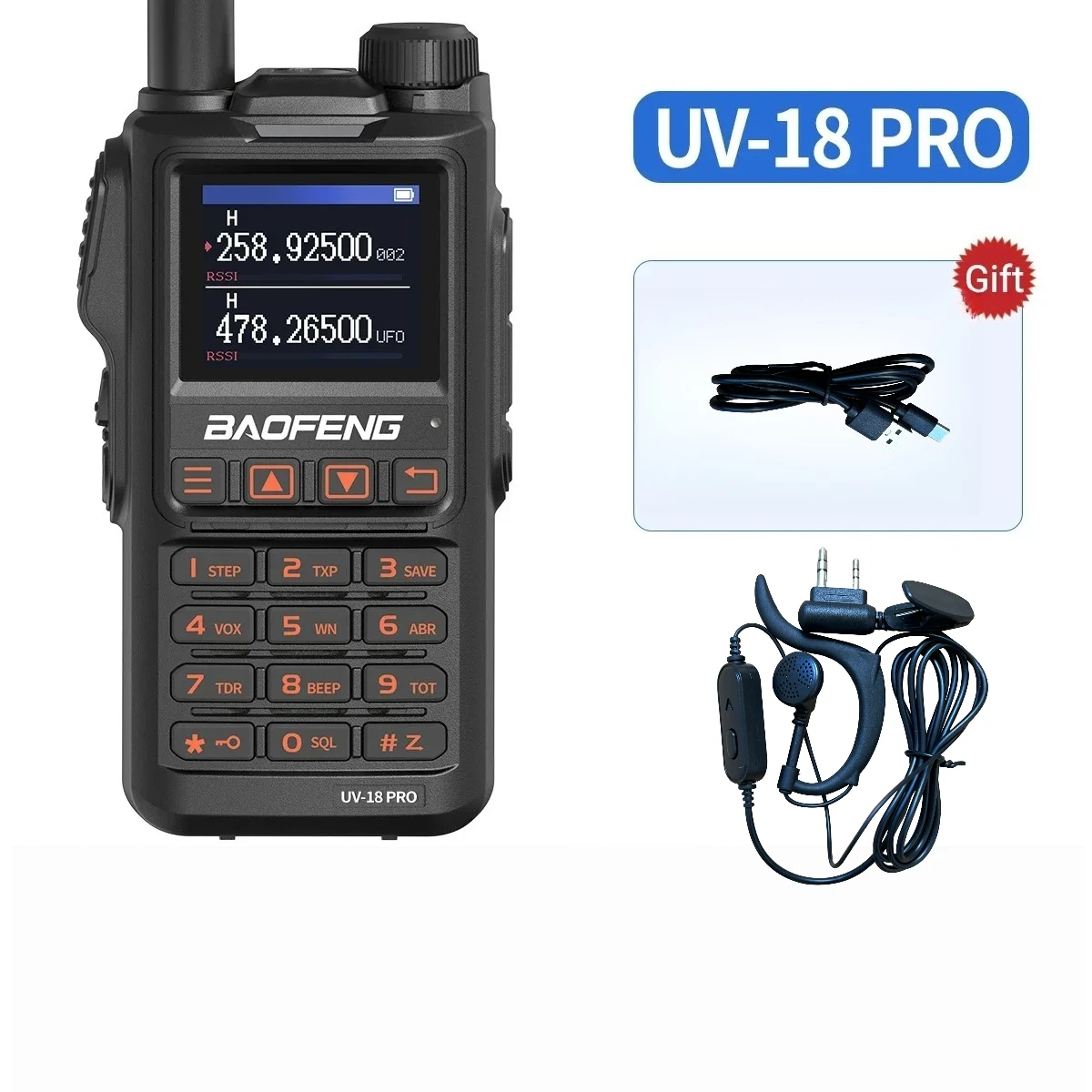 2PCS BaoFeng UV-18 PRO 워키 토키 장거리 트라이 밴드 무선 복사 주파수 999CH Type-C 충전기 양방향 라디오 UV-5R 17