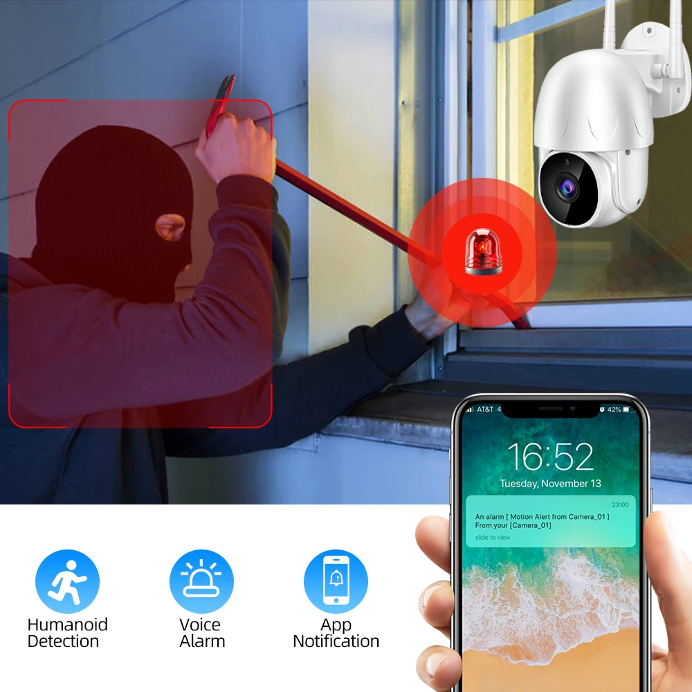 Cámara Ptz Tuya de 5MP para exteriores, minicámara de seguridad con seguimiento automático, Audio bidireccional, WiFi, Smart life Max, tarjeta TF de 128G