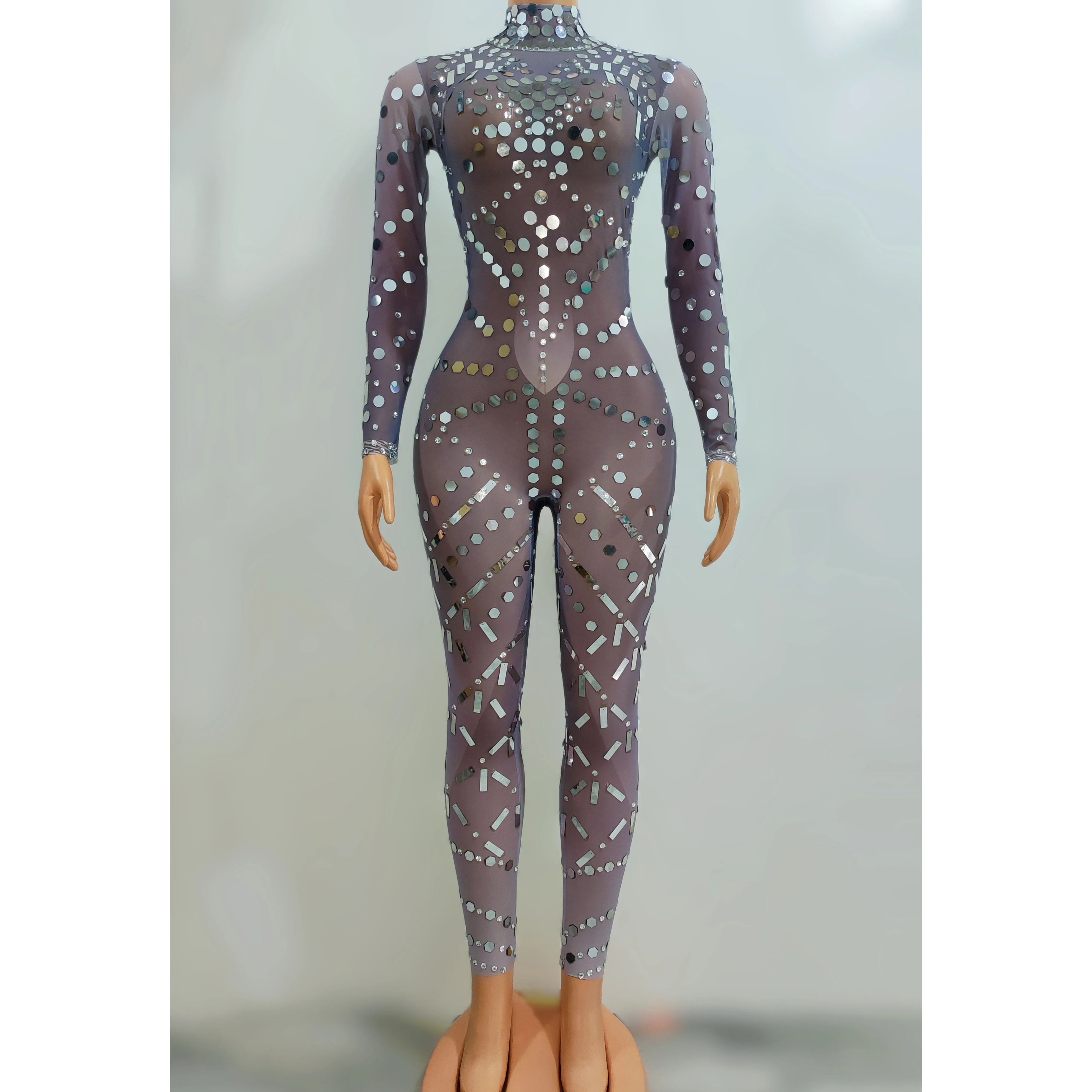 Estiramento pólo dança traje lantejoulas macacão drag queen outfit cantor desempenho palco wear boate dj ds rave roupas yj015