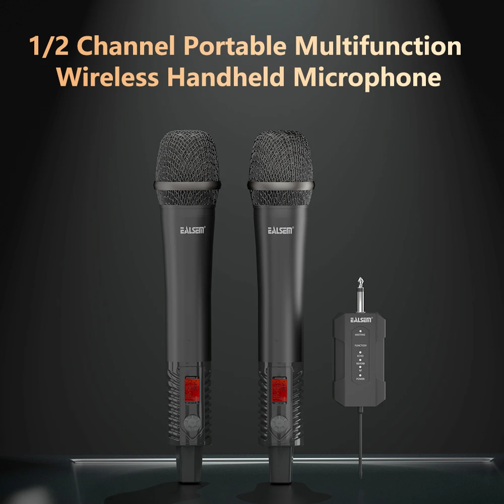 Picture 3: EALSEM UHF Dual Channel Metal Dynamic Microphone,Receiver With Adjustable Reverberation, Echo, Conference mode,For KTV,Stage