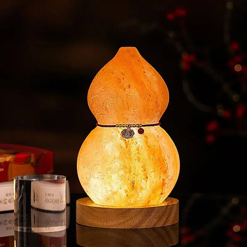 Salt lamp lucky crystal gourd long light night light bedroom sleep feng shui