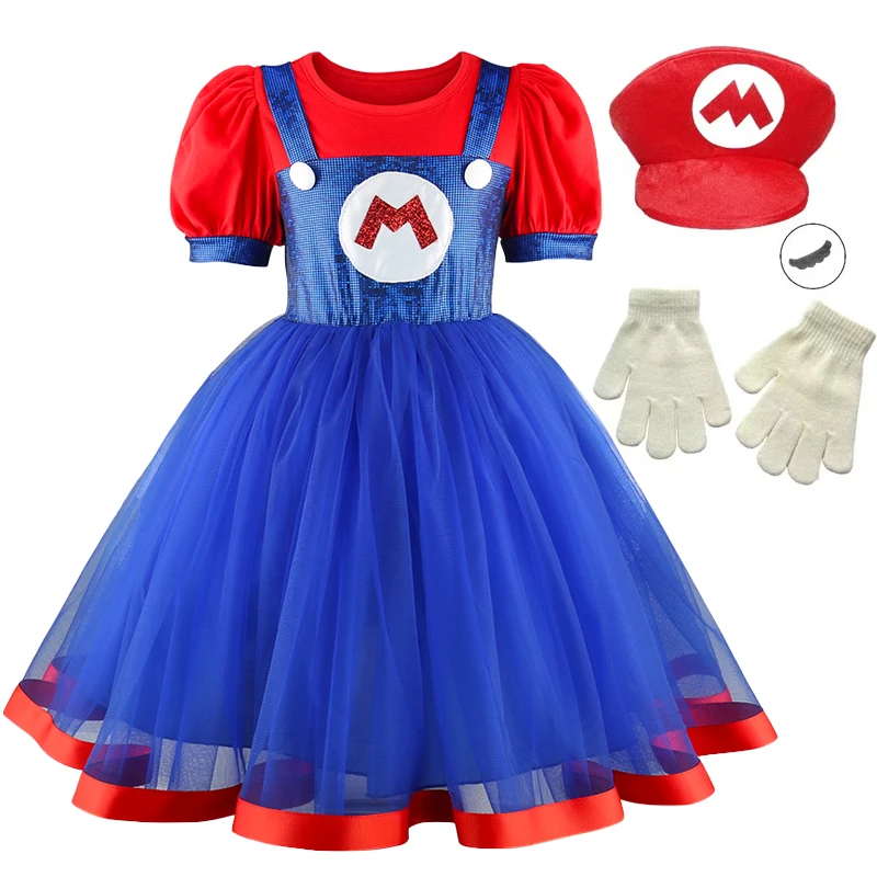 Mädchen Prinzessin Peach Freizeitkleid Abschlussball Mädchen Trägerrock Zweiteiliges Set 3-10 Jahre Alt Halloween Auftritts-Kostüm – Detail 1