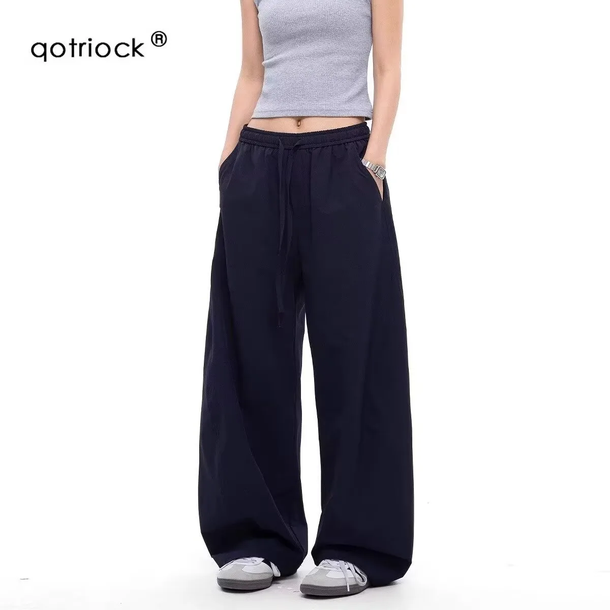 Pantalones casuales de pierna recta de primavera y otoño, nuevos pantalones sanitarios sueltos de moda para hombres y mujeres, mano rascal de pierna ancha de calle alta